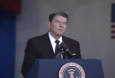 President Ronald Reagan Speech - It Can Be Done - 1988 at NASA Stock Footage 177630153