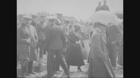 Presidential party at parallel trenches at the outer edge of Belgium - 1919 Stock Footage 84562657