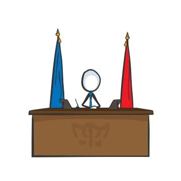 Presindent table with flags. Candidate campaign. Democracy ruler. Vector Stock Illustration