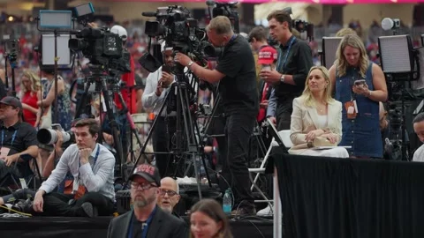 Press and camera positions at the Charlie Kirk memorial service Stock Footage 345298190