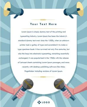 Press announcement layout design with microphone and loud speaker Stock Illustration