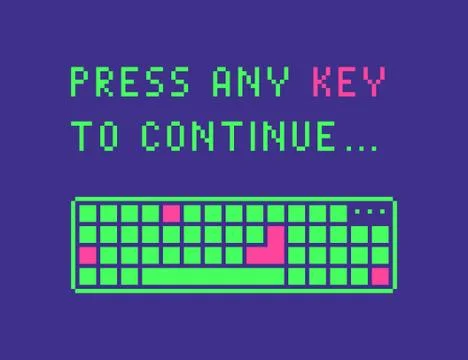 Press any key to continue web page banner in pixel art style. 스톡 일러스트