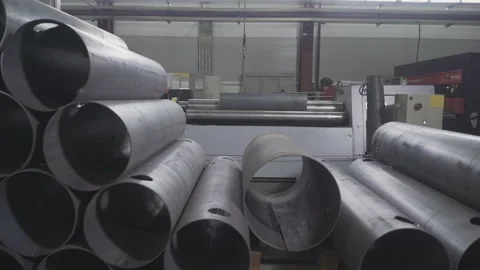 Press bending metal. Making a steel pipe. Stock Footage 130743953