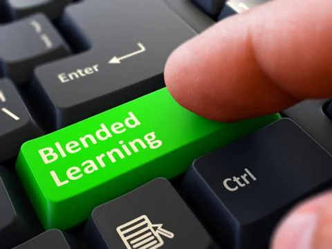 Press Button Blended Learning on Black Keyboard 스톡 일러스트