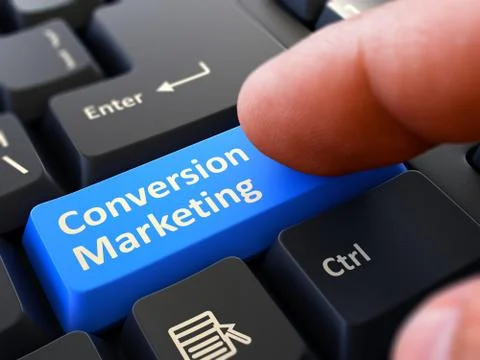 Press Button Conversion Marketing on Black Keyboard Stock Illustration