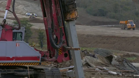 Press clogs concrete pile underground Stock Footage 123586254