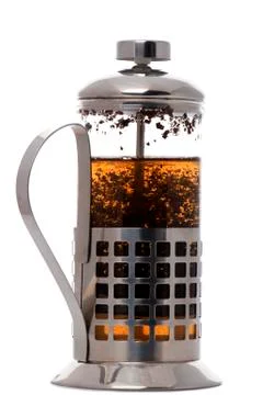 Press coffee maker with tea on white Stock Photos