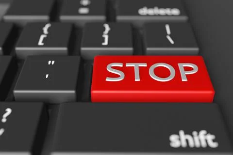 Press concepts. Red stop button on computer keyboard Stock Illustration