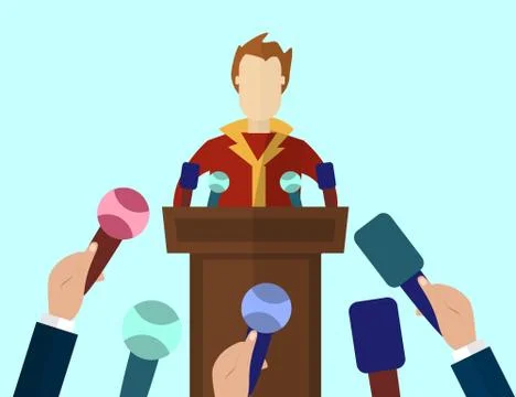 Press Conference, Public Speaker vector illustration in flat style Stock Illustration