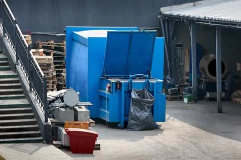 Press Container waste Compactor machine for Reducing Volume in yard of larg.. Stock Photos
