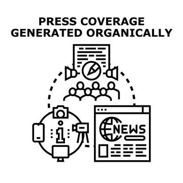 Press coverage organically generating media attention and public relations Stock Illustration