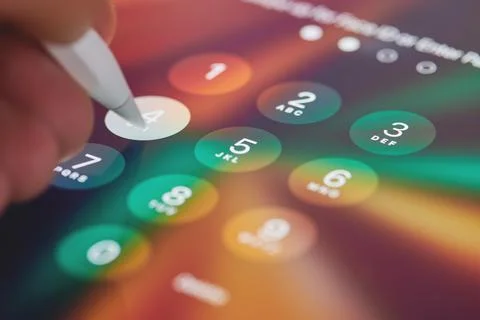 Press digital numers on lock screen Foto stock