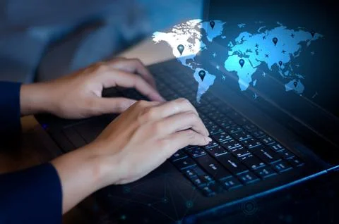 Press enter button on the computer. business logistics Communication network Stock Photos