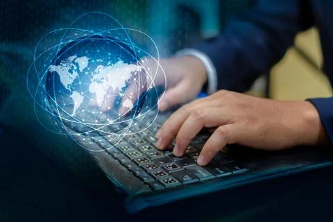 Press enter button on the computer. business logistics Communication network Stock Photos