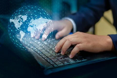 Press enter button on the computer. business logistics Communication network Stock Photos