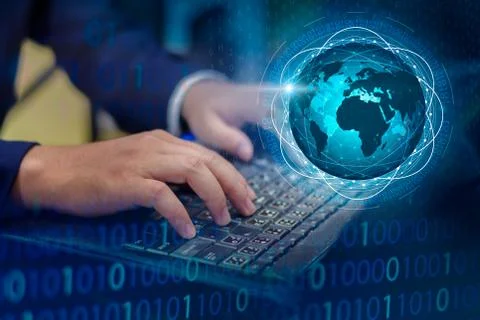 Press enter button on the computer. business logistics Communication network Stock Photos