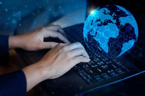 Press enter button on the computer. business logistics Communication network Foto stock