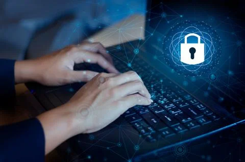 Press enter button on the computer. Key lock security system abstract technol Stock Photos