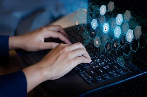 Press enter button on the computer. Key lock security system abstract technol Stock Photos