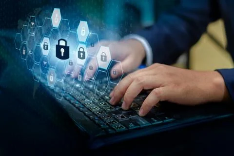 Press enter button on the computer. Key lock security system abstract technol Stock Photos