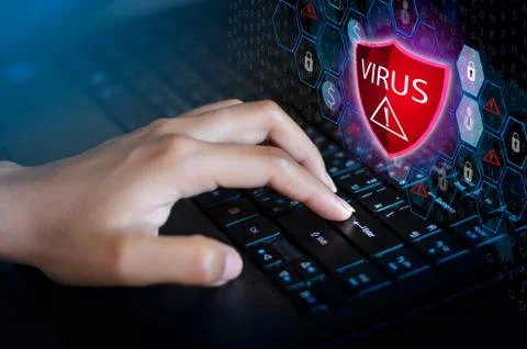 Press enter button on the keyboard computer Protective shield virus red Excla 스톡 사진