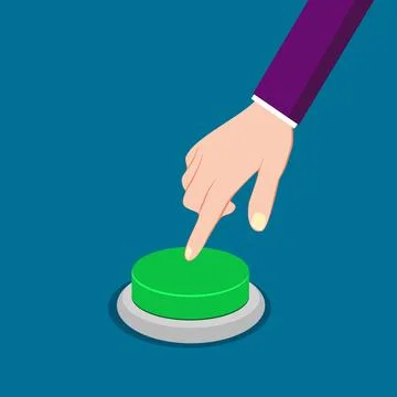 Press the green button. Power on concept. vector Stock Illustration