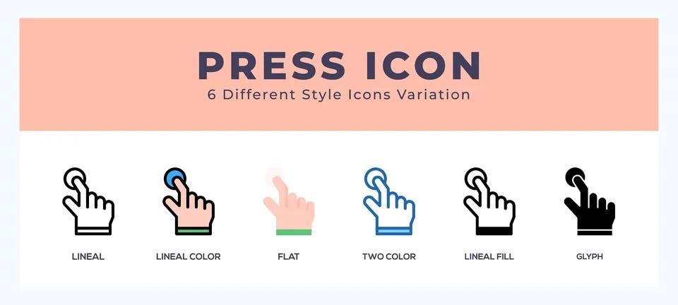 Press icon set with different styles. Design elements for logo. Vector illu.. イラスト素材