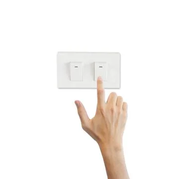 Press lighting switch with hand Stock Photos