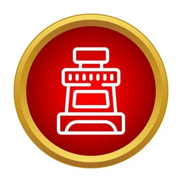 Press machine outline icon on a red and gold circle background Illustrazione stock
