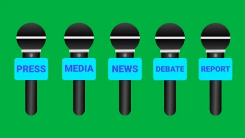 Press, media, news, debate and report word changing Mike animation isolated.. Stock Footage 226992984