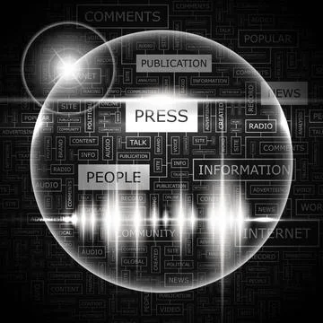 PRESS PRESS. Word cloud illustration. Tag cloud concept collage. Copyright... Stock Photos