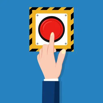 Press the red emergency button. Emergency stop button. Disaster Prevention Illustrazione stock