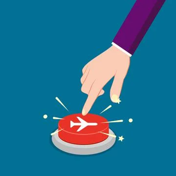 Press the red plane button. Travel idea. business concept vector Stock Illustration