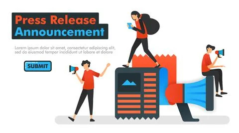 Press Release Announcement vector illustration. People who are announcing new Stock Illustration