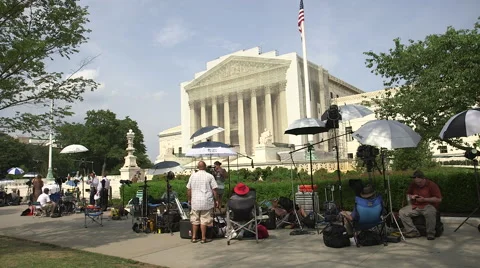 Press sitting outside of the US Supreme Court Stock Footage 47055948