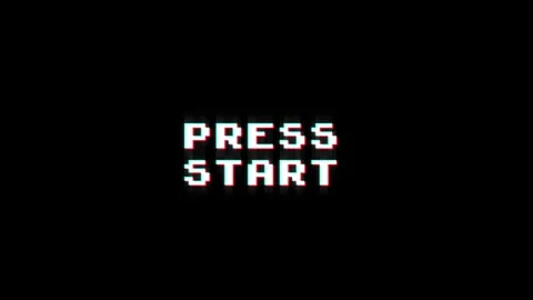 Press start 8-bit text pixel dynamic glitch animation video game effect Stock Footage 313076203