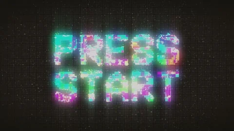 Press start in 90"s style with colorful glitch. Retro arcade, vintage and pixel  Stock Footage 233011865