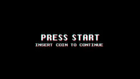 Press start insert coin to continue 8-bit text pixel dynamic glitch animation Stock-Footage 313076233
