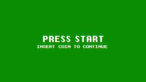 Press start insert coin to continue 8-bit text pixel dynamic glitch animation Stock Footage 313076235