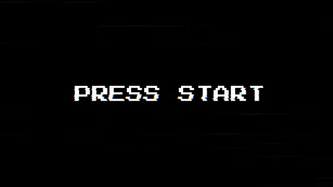 Press Start Screen Glitch Animation with Digital Noise, Retro Gaming Error .. Stock Footage 331494531