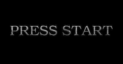 Press Start simple text golden metallic illuminated overlay effect. Press s.. Illustrazione stock