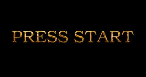 Press Start simple text golden metallic illuminated overlay effect. Press s.. Stock Illustration