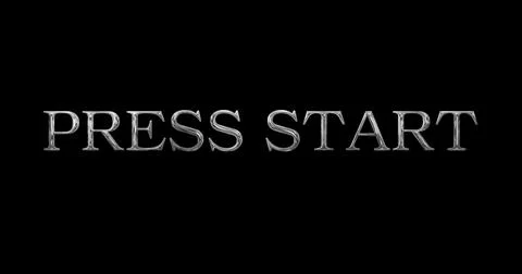 Press Start simple text golden metallic illuminated overlay effect. Press s.. Stock Illustration