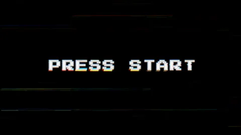 Press start text animation. VHS flicker screen animation with glitch Stock-Footage 312219057