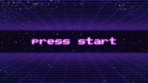 Press start text game retro concept, Animated retro grid motion Stock Footage 239074042