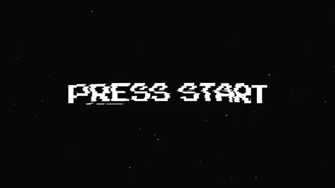 Press start text with glitch screen effects on a black background. Stock Footage 150771821