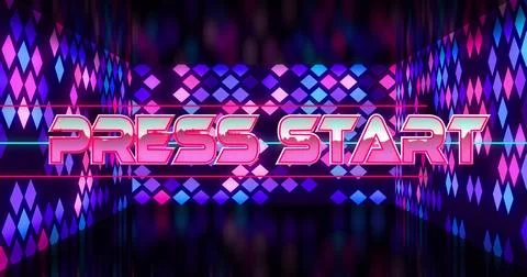Press start text image over colorful geometric shapes and dark background 스톡 일러스트