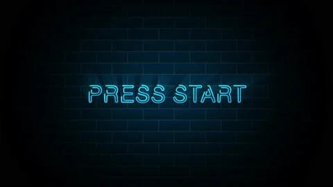Press start text on neon sign. Night bright advertisement. 4K Motion Design Stock Footage 150769104