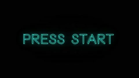 Press start text on neon sign. Night bright advertisement. Video stock 156136475