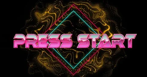 Press Start text over neon geometric shapes and abstract image background Illustrazione stock